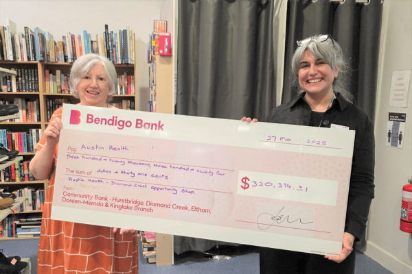 Roslyn Gaylor, Treasurer and Volunteer at Diamond Creek Op Shop, with Anita Rivera, Director Fundraising and Corporate Communications